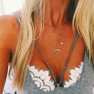 Gold Tone Moon Star Boho Choker Necklace